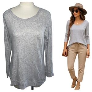 Chaser Womens Long Sleeve Scoop Neck Cotton Top Heather Grey L